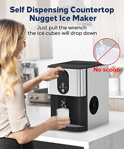 Kndko Self Dispensing Countertop Nugget Ice Maker, Nugget Ice Maker Countertop, 55lbs/24H,Pebble Ice Maker with Self-Cleaning,Crushed Ice Makers for Home Kitchen Bar Party Silver