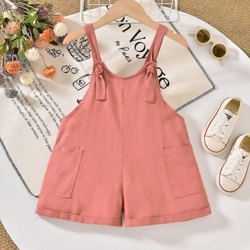 Image of HINTINA Toddler Girl Overall Shorts Set Adjustable Loose Jumpsuit Short Sleeve T-shirt Vacation Summer Outfits with Pockets