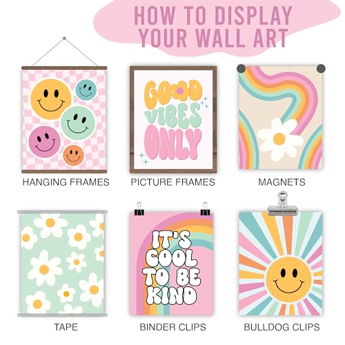 Image of Hadley Designs 6 Retro Girls Room Wall Art - Groovy Girls Room Decor for Bedroom, Aesthetic Nursery or Teen Bedroom Art, Unframed Cute Retro Posters for Kids' Space, Made in USA