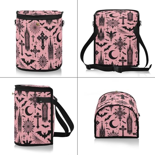 Image of MNSRUU Car Trash Can with Lid, Black Gothic Moon Spider Webs and Bats Car Trash Bag Hanging Organizers and Storage for Front Back Seat, Leak-Proof Trash Bin