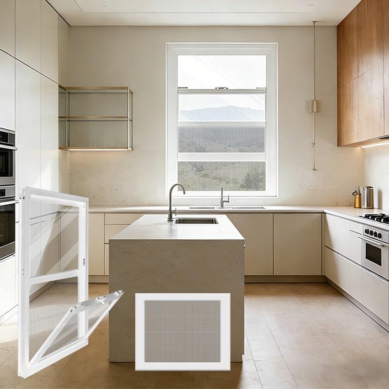 Repuesto de ventana corredera de 30,5 x 111,8 cm, marco de aluminio blanco para sótano, ducha, gallinero, fácil instalación de bajo consumo