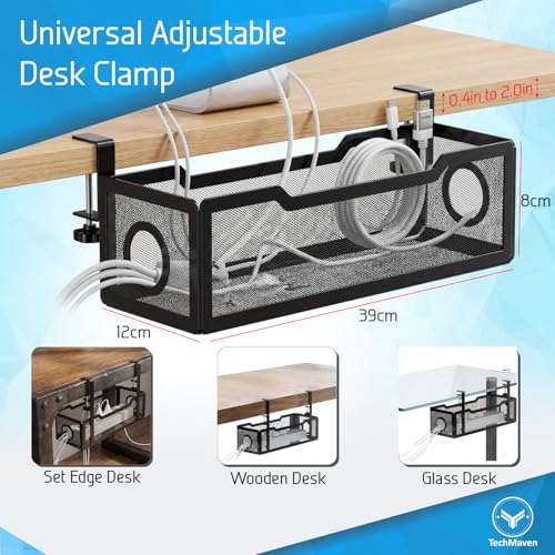 Image of Cable Wire Organizer Tray | Adjustable Under Desk Rack with Screws | Holder for Cords & Extension Wires | Multipurpose Organizer for Tables /Desks (Style 1)