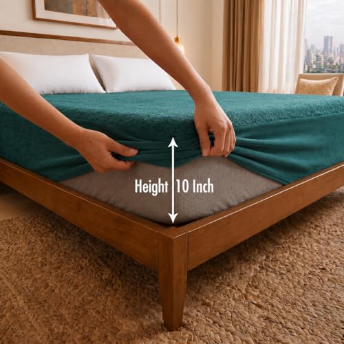 Image of Cotton Feel Terry 78x72 inch Ultra Soft Waterproof Mattress Protector King Size | Breathable Hypoallergenic Mattresses Cover for King Size Bed (Teal Green)