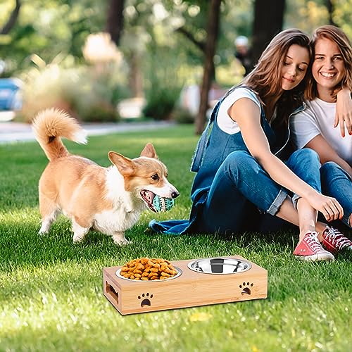 Hundenapf Erhöht Bambus, OXYEFEI Personalisierter Katzennapf mit Namen Text Design und rutschfest Bambussockel Für Kleine und Mittelgroße Katzen/Hunde