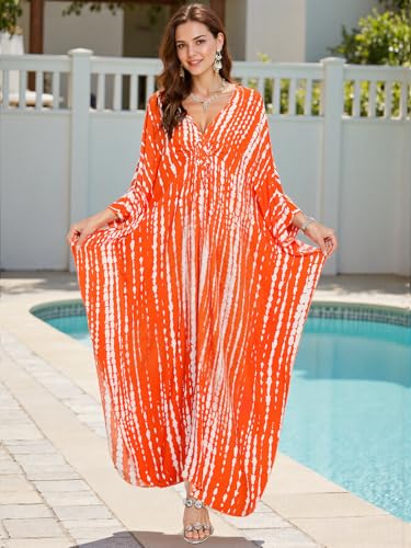 Image of IMAGEKOPE Women's Plus Size Animal Print V-Neck Batwing Kaftan Beach Dress Bathing Suit Cover-Up Loungewear