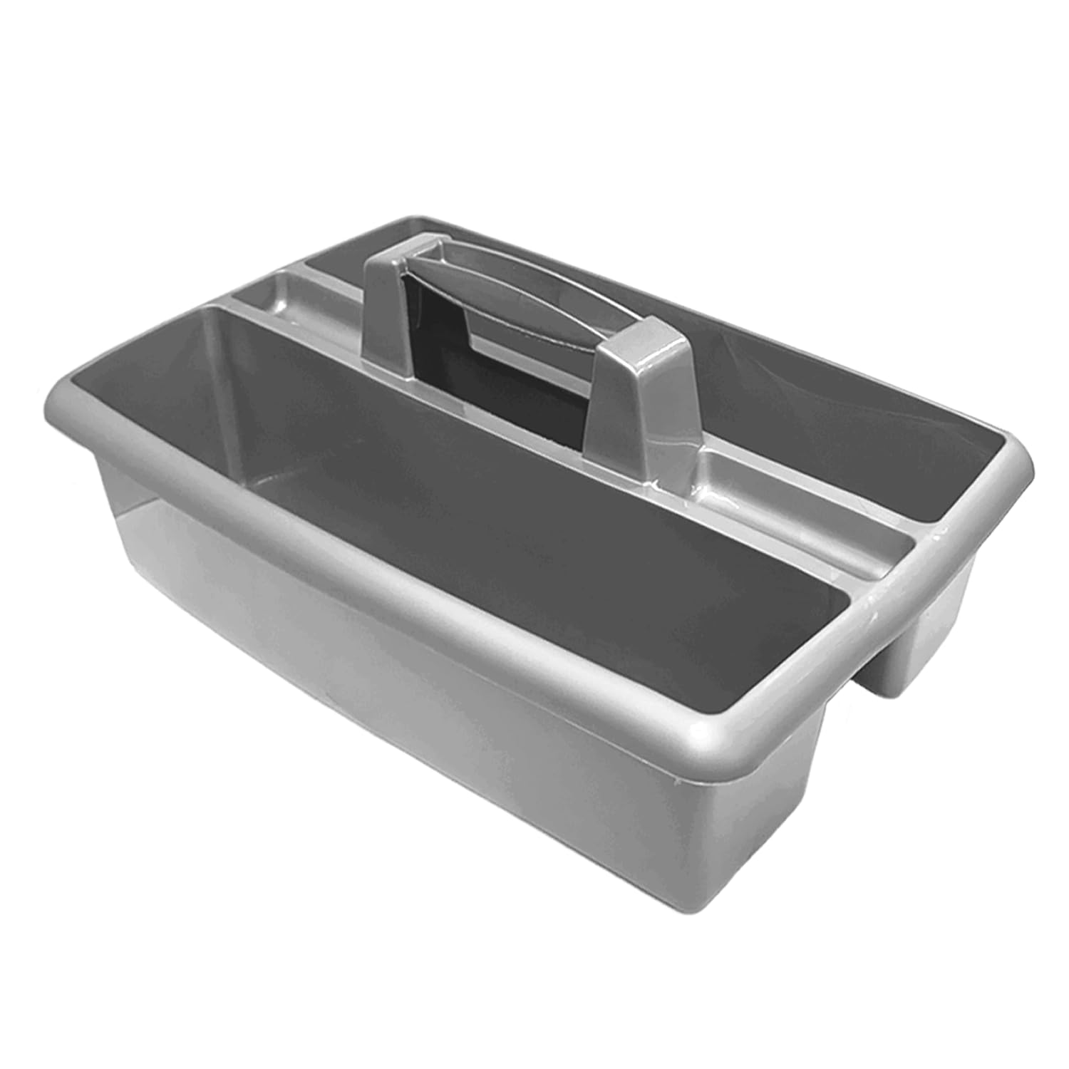Optimal Products 2 & 3 Sections Compartments Plastic Large Caddy Kitchen Cleaning Tools Carry Tray Tidy Organiser With Handle UK (2 Compartments Silver)
