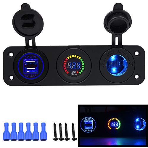 Samoleus Adaptateur de chargeur de voiture double USB 4.2A et indicateur de panneau de tension 12V - 24V LED pour moto, automobile, bateauu00a0u00a0u00a0u00a0u00a0 Panneau 3 en 1