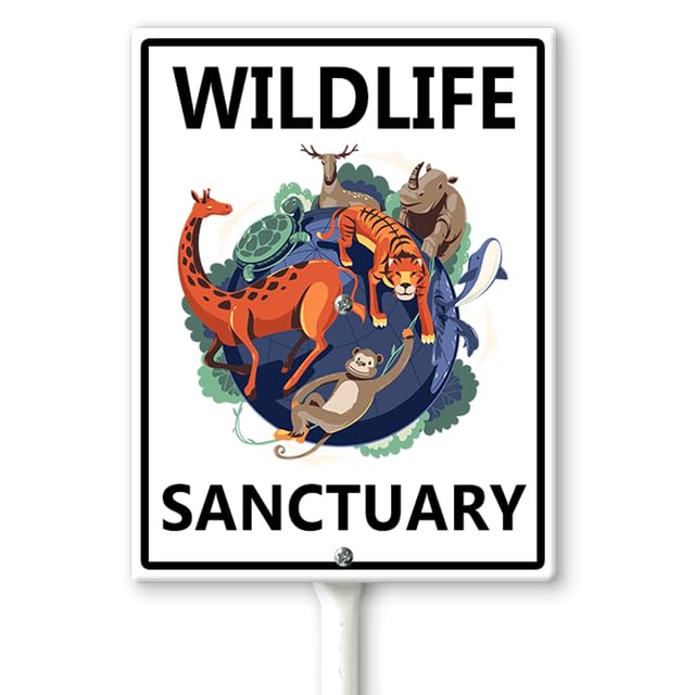 Lucidhisun Wildlife Sanctuary Yard Sign with Stakes 11.5×15cm, Sturdy Aluminum Yard Signs Rust Free, Wildlife Sanctuary Metal Sign, Animal Sanctuary Funny Signs