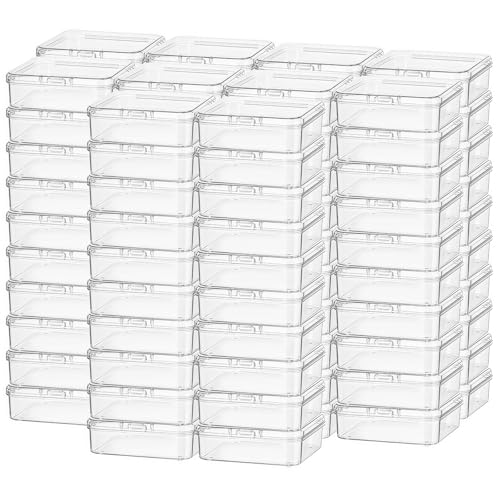 Image of 100 Pieces Square Mini Clear Plastic Storage Box, 2.95x2.95x0.98 inch | Empty, Organizer Containers, Hinged Lids, For Small Items, For Craft Projects
