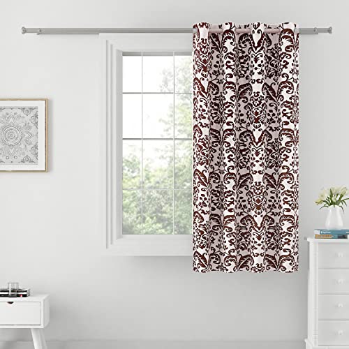 Image of Swayam 90% Blackout Polyester Window Curtain for Living Room & Bedroom | 5 Feet | Room Darkening Curtain with Eyelets | Pack of 1 | Ethnic Motif Design - White & Brown