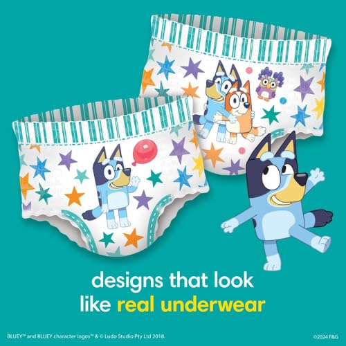Pampers Easy Ups Pull On Bluey Training Pants Boys and Girls, 4T-5T, One Month Supply (104 Count) with Sensitive Water Based Baby Wipes 4X Pop-Top Packs (336 Count) - image 7