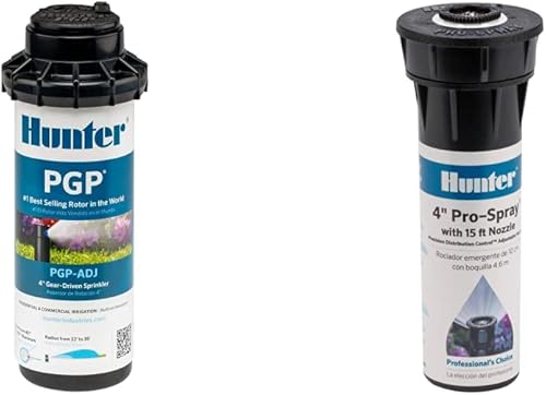 Hunter PGP-ADJ Rotor de  pulgadas y RTL2001PROS0415A Hunter Pro - Rociador emergente de 4 pulgadas con rociador y boquilla ajustable de 15 pies,