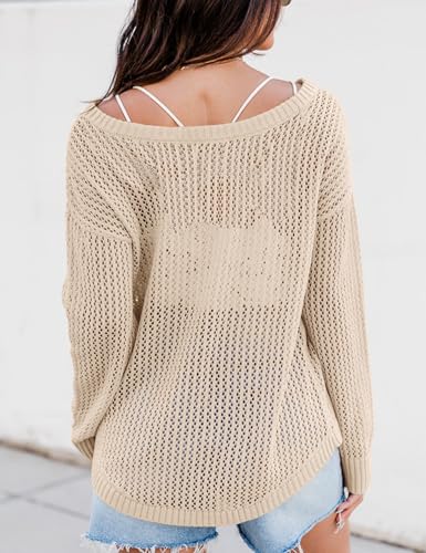 XuBa Women's Crochet Top Shirts Long Sleeve Hollow Out Summer Sweater Knit Cover Up3