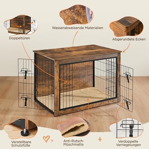 Yaheetech Hundekäfig Möbel mit Hundedecke & 2 Türen, Hundebox für Zuhause, Moderne Hundehütte Indoor, Hundebox Holz für Wohnzimmer, 96x65x68 cm, Braun