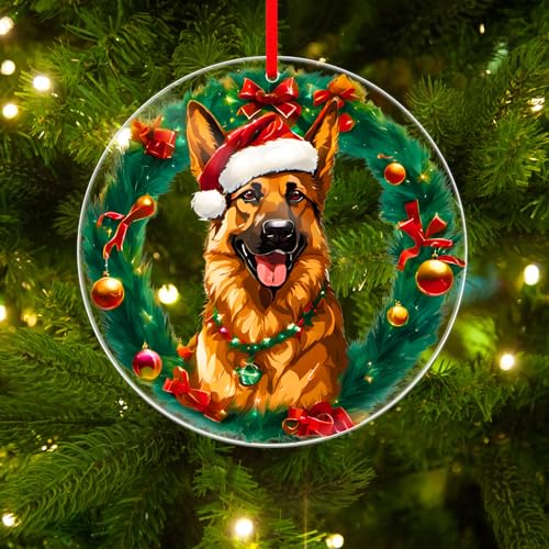 WaaHome German Shepherd Christmas Ornaments Dog Wear Santa Hat Ornaments for Christmas Tree Decorations, Dog Lover Gifts for Women Kids Puppy Pet Lovers