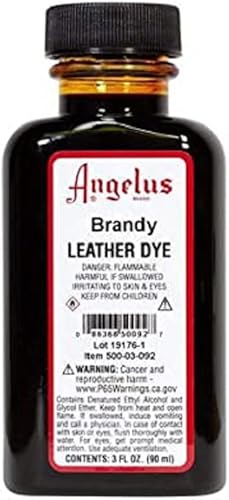 Angelus Tinte para cuero, tinte flexible para cuero, para zapatos, botas, bolsos, manualidades, muebles y más, brandy, 3 onzas