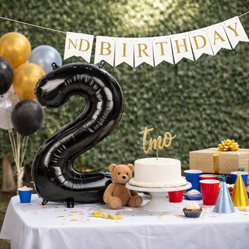 Image of Rozi Decoration 2 Number Black 32 Inch Foil Balloons Air or Helium Supported for Happy Birthday, Happy Anniversary, Graduation Party Dcor, Foil Balloons for Birthday Number 4 Pack of 1 Pcs