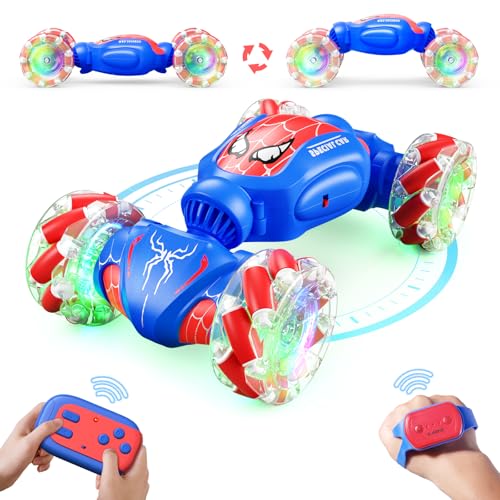 Spider Remote Control Car for Boys, 2.4GHz 4WD Gesture Sensing Rc Stunt Car with Lights Music - Birthday Gifts for Girls,360°Rotate Transform Drift Rc Cars for Boys Age 6-12