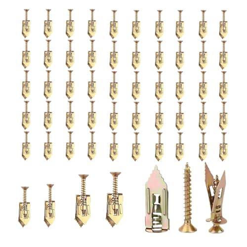 Kit de 100 Anclajes Autoperforantes con 4 Tamaños, para Paneles de Yeso, Acero al Carbono Hueco, sin Taladro - Incluye Tornillos para Fijar Cuadros, Estantes, TV, Muebles y Decoración