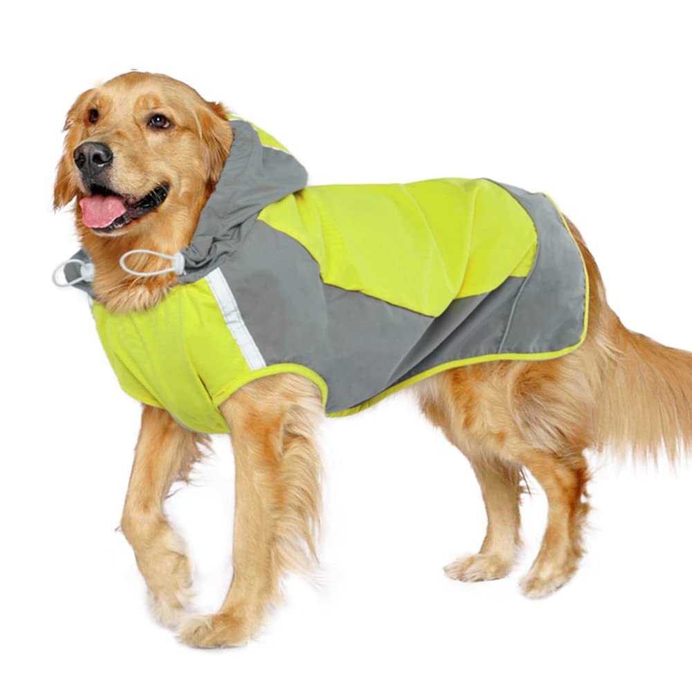 Impermeable para Perros, Chubasquero con Capucha for Perros, Ajustable, Reflectante, Impermeable, Ligero, for medianos y Grandes(Yellow,XL 9)