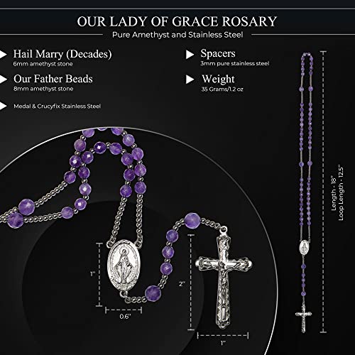 Our Lady Rosary Beads Catholic for Women, Miraculous Medal original Amethyst and Stainless Steel Rosary2