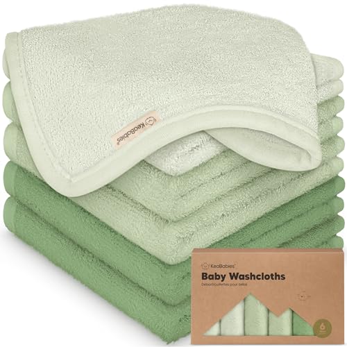 Image of 6-Pack Baby Washcloths - Soft Absorbent Viscose from Bamboo Washcloths for Face, Body, Baby Towels for Newborn, Kids, Toddlers, Infant, Gentle on Sensitive Skin, 10x10 Reusable Face Towels(Verde)