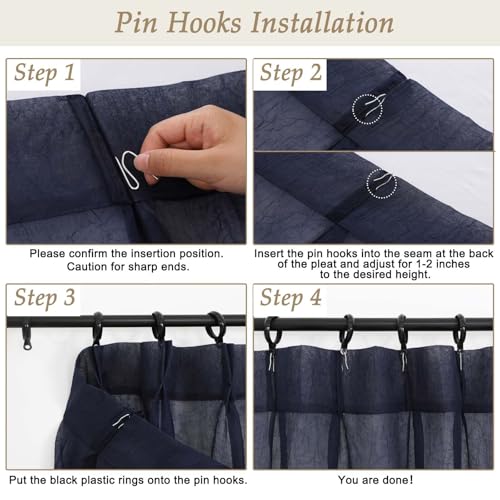 OVZME Crushed Voile Navy Blue Sheer Curtains 72 Inches Long 2 Panels Set, Semi Sheer Light Filtering Pinch Pleated Curtains for Windows, Soft Fabric Window Drapes for Living Room, 2x42Wx72L Inches - Image 9