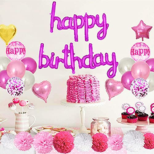 Image of Crackles Happy Birthday Pink Foil Balloons in Small Letters Lower Case for Decorations