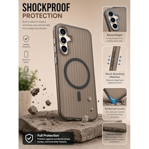 Image of MagPro Stripe case for S25 Black Frosted Transparent PC Hard Back Cover Camera & Body Protection|Anti Shock,Scratch Resistant Wireless Charging Compatible