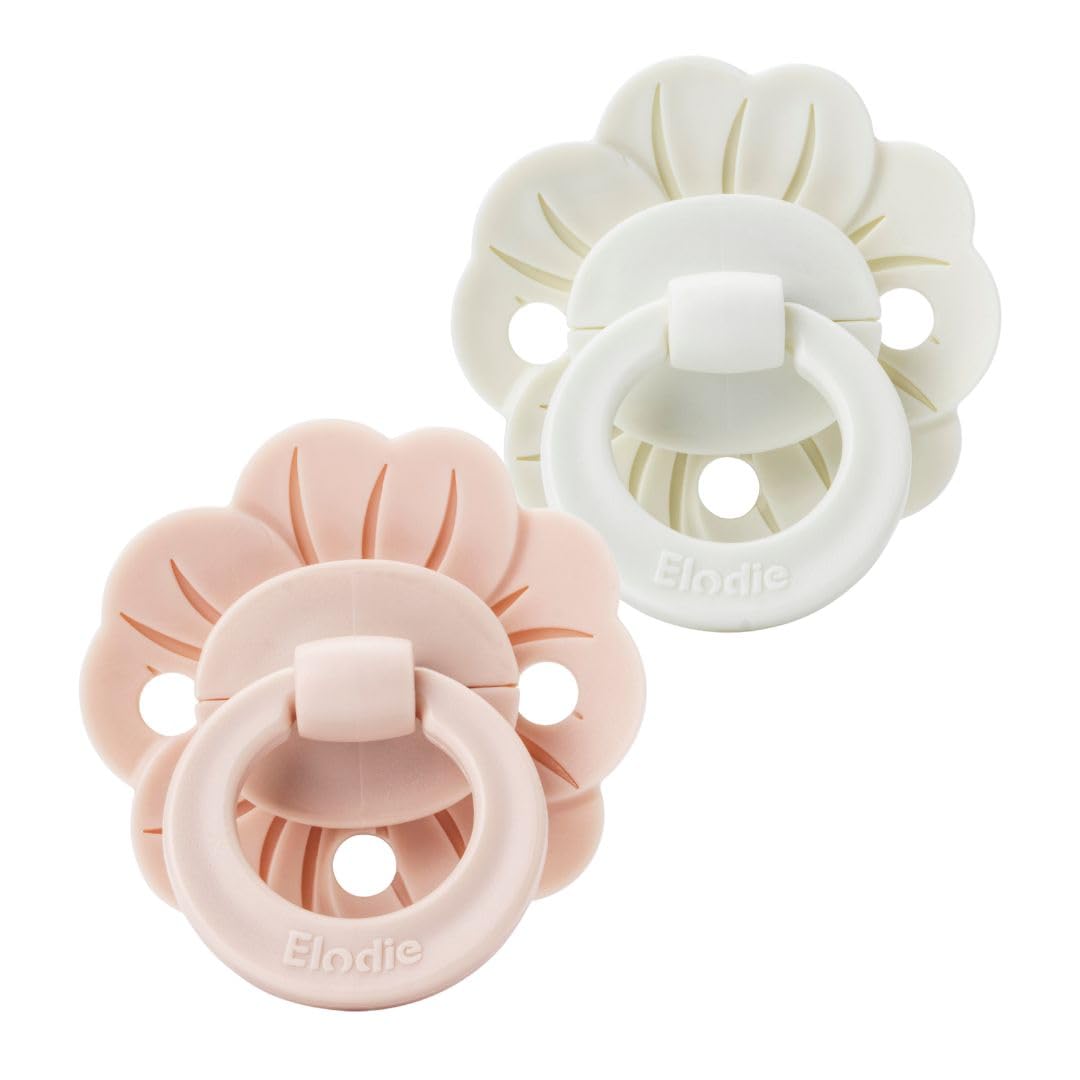 Elodie Details Binky Bloom 2 Pack Baby Dummies & Pacifiers, Soft Silicone and Natural Latex Orthodontic Teat, BPA-Free Soothers for Newborn & Infant 0–6 Months, Breathable Shield, Pink/White
