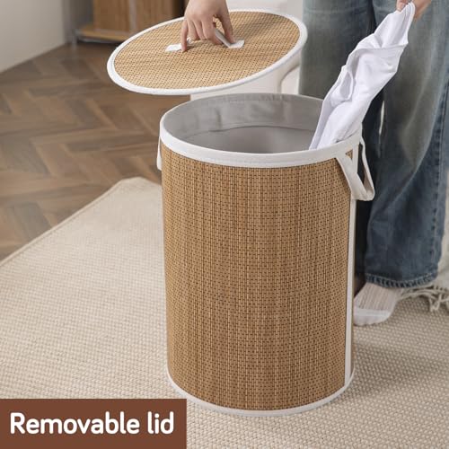 Image of HOKIPO Eco-Friendly Bamboo Laundry Basket for Clothes with Lid, Large - 48 Liter Laundry Hamper 35x50 cm (AR-6147)