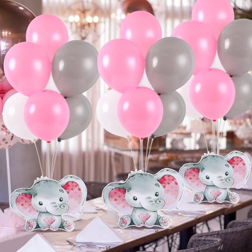 Image of 4 Sets Elephant Baby Shower Balloon Stand Kit for Tables Elephant with Balloon Centerpieces Party Decor for Girls 3D Table Decoration for Kids Party Baby Shower Photo Props Supplies