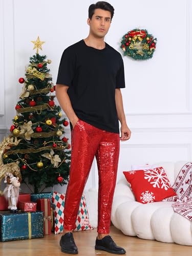 Lars Amadeus Shiny Pants for Men's Glitter 70s Disco Night Club Tapered Sequin Pants2