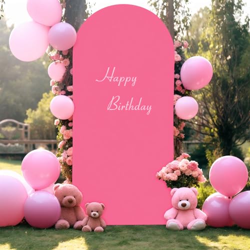 Image of Hot Pink Arch Cover, 6FT Spandex Fitted Wedding Arch Stand Covers Round Top Chiara Backdrop Cover for Birthday Party Ceremony Banquet Decoration