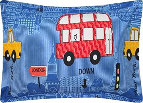 Image of Precsie Fabrics Elastic Fitted Glace Cotton Single Bed (72x48x Upto 6 Inches) Bedsheet for Kids with 1 Pillow Covers-180TC (Blue)