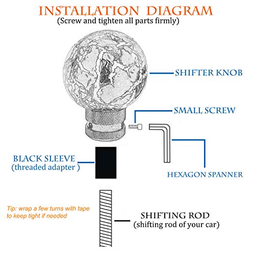 Thruifo Gear Shifter Handle, Marble Ball Shape Mt Car Stick Shift Knob Fit Most Automatic Manual Transmissions, Black #TOP2