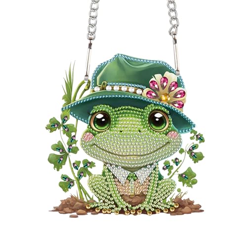 Image of AiYuanzsh Frog Diamond Painting Pendant Kit, 5D DIY Diamond Art Hanging Ornament with Chain, Paint by Number Acrylic Wall Decor, Craft Gift for Adults
