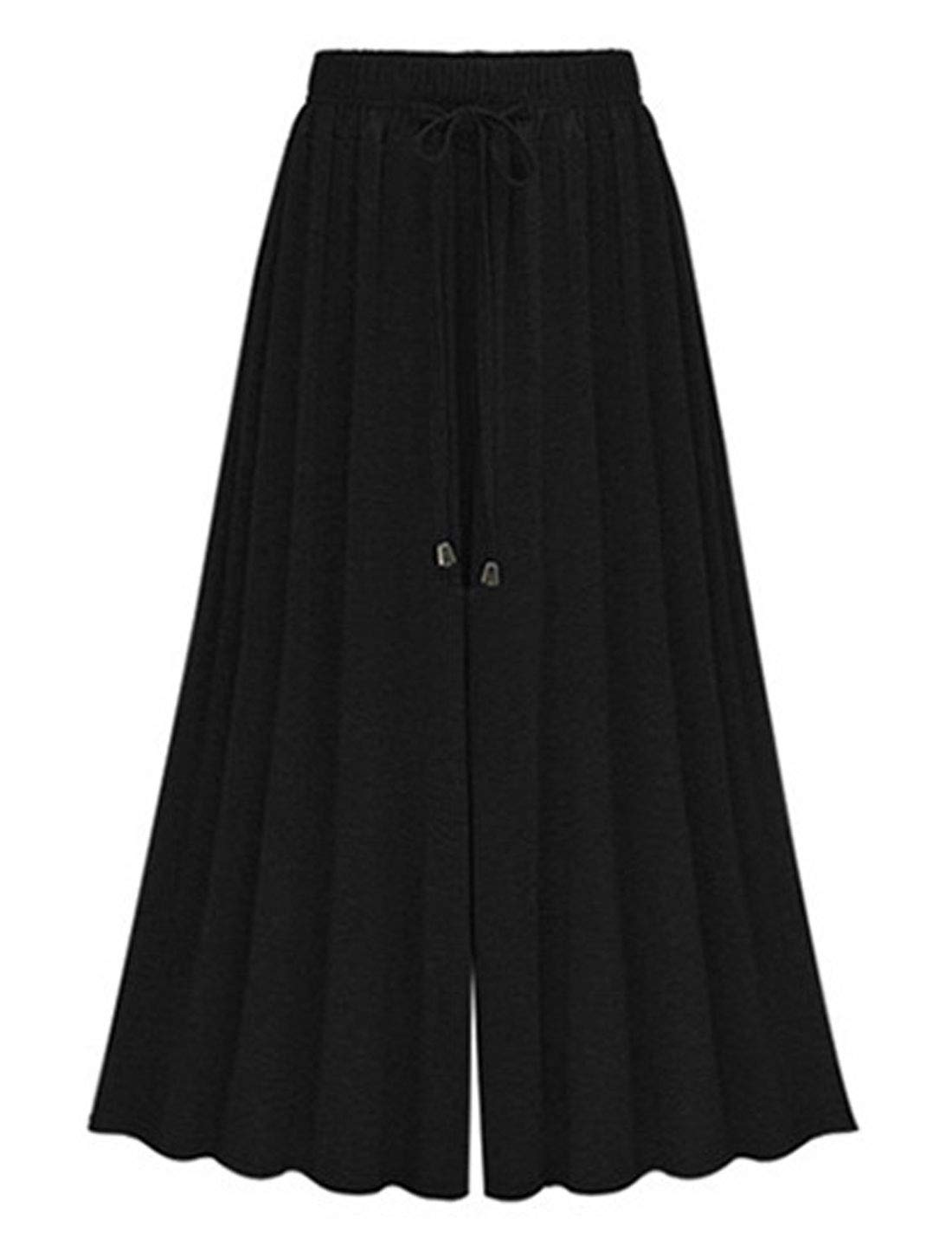 Flygo Womens Summer Casual Loose High Waisted Wide Leg Cropped Palazzo Pants