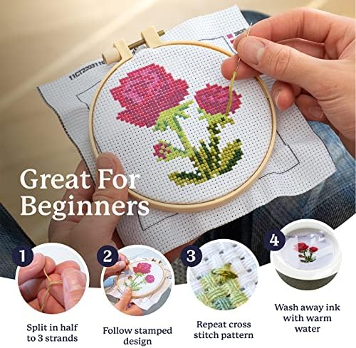 Creative Cross Stitch Kits: Flower Theme – 4 Pack Embroidery for Beginners插图5