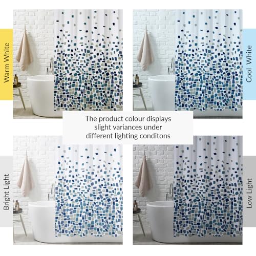 ANSIO Shower Curtain for Bathroom - Mould and Mildew Resistant - Mosaic Blue, 180 x 180 cm (71 x 71 Inch) | Water Repellent Fabric | 100% Polyester - Cosy Home Interiors ANSIO Shower Curtain for Bathroom - Mould and Mildew Resistant - Mosaic Blue, 180 x 180 cm (71 x 71 Inch) | Water Repellent Fabric | 100% Polyester - Image 2
