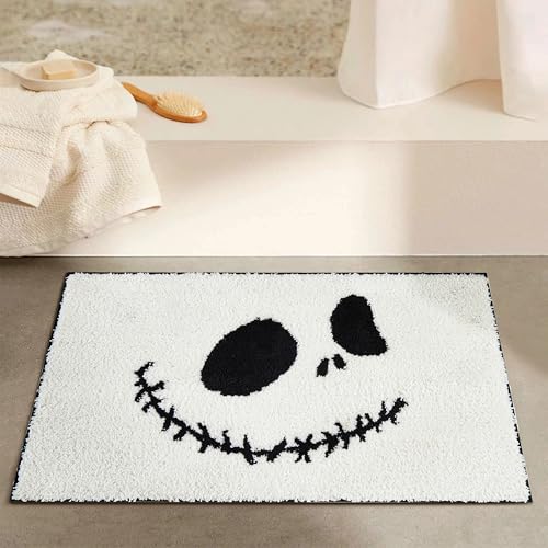 Ouyattle Jack Skellington Halloween Round Bath Mat 20''W x 32''L, Non-Slip Washable Soft Absorbent Shaggy Bath Rug Spooky Creepy Cute Halloween Shower Floor Bathroom Mat