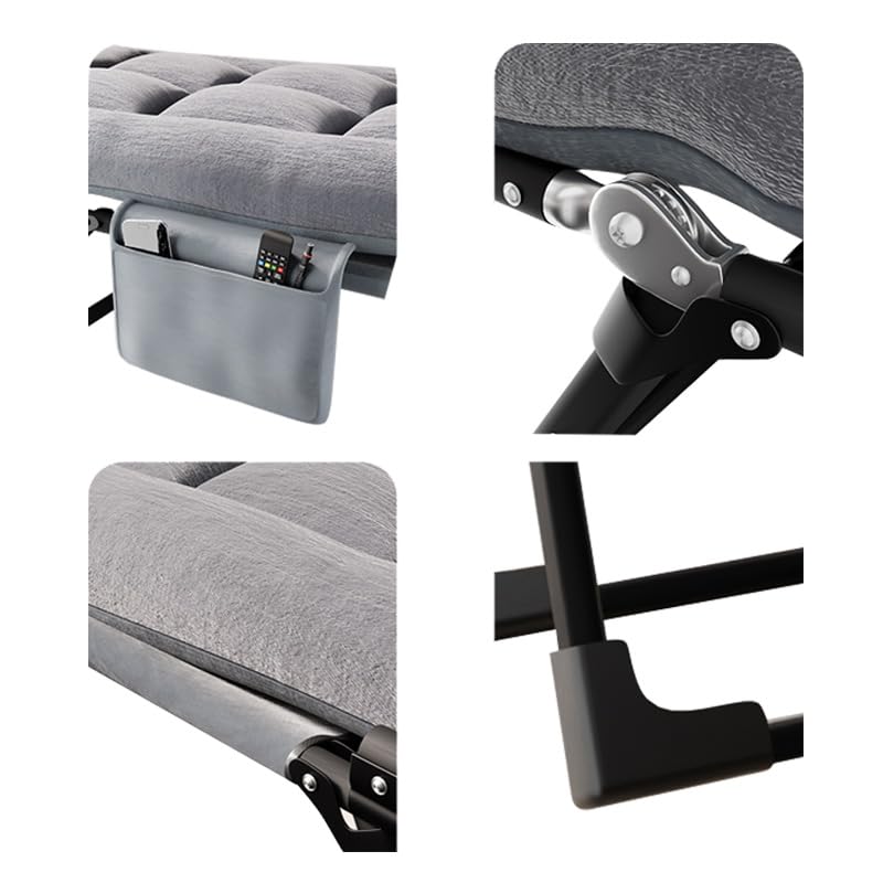 HUOLE Lit de Camp Pliable 1 Personne, Capacité de Charge 200Kg Lit Pliant avec Matelas, Dossier RéGlable, Convient pour Le Jardin, Les Bains de Soleil et Le Bureau, 180 cm - 8 Pieds - Gris