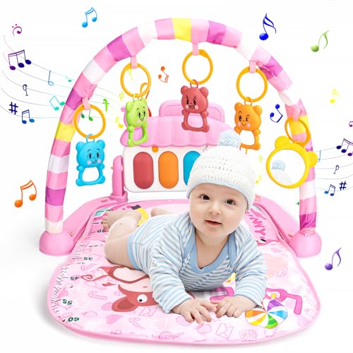 Image of Loevin Baby Play Mat for Babies 0-6 Months,Piano Tummy Time Activity Mat with Music,Play Mat for Babies with 5 Linkable Toys Pink-21