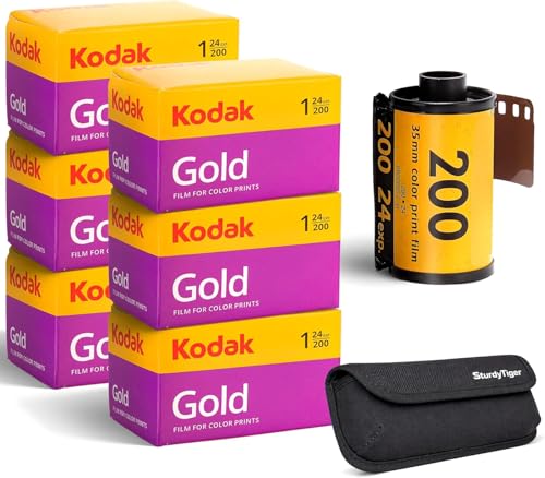 Kodak Gold 200 35mm Film Roll (24 Exposures / 144 Photos) 6 Rolls + Sturdy Tiger Film Storage Case