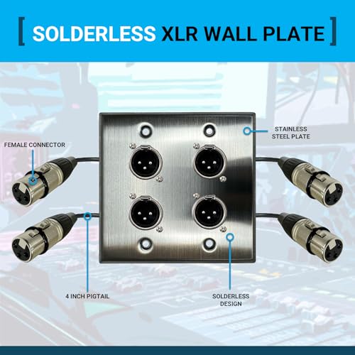 Placa de pared de audio XLR DIYTECH con 4 puertos sin soldadura macho hembra 2