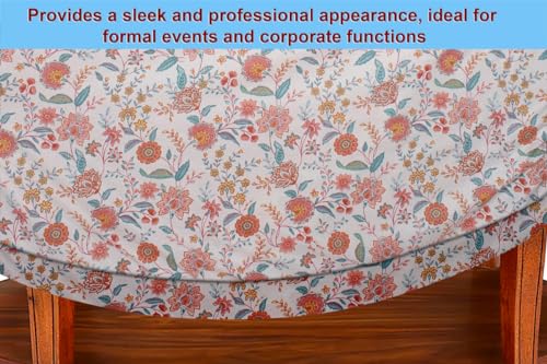 Image of The Furnishing Tree Elastic Cotton Oval Center Table Cover 16x48 in Inches Floral Multicolor on offwhite Base