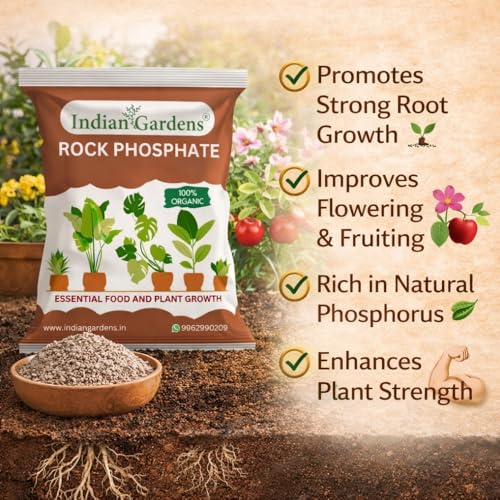 Image of Indian Gardens - Rock Phosphate Fertilizer Organic (900 Grams) | Phosphorus Source for Root Growth & Flowering | Slow Release Soil Conditioner | For Home Garden, Terrace & Agriculture Plants