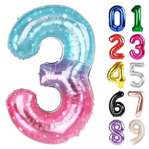 3 Balloon - Starry Sky Birthday Number Balloons, 40 Inch Party Decorations