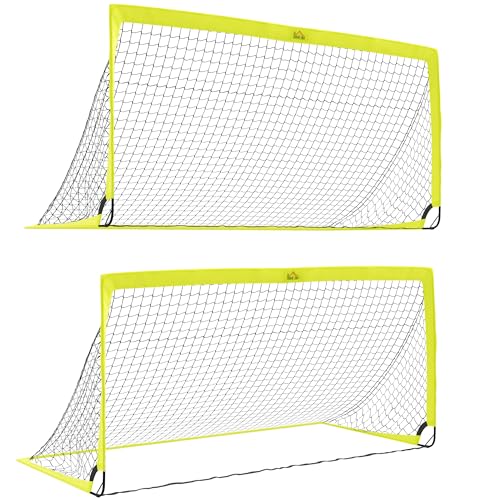 HOMCOM Two Football Goal Nets, Foldable Outdoor Sport Training Equipment, for Adults, Teens, with Carrying Bag, Yellow