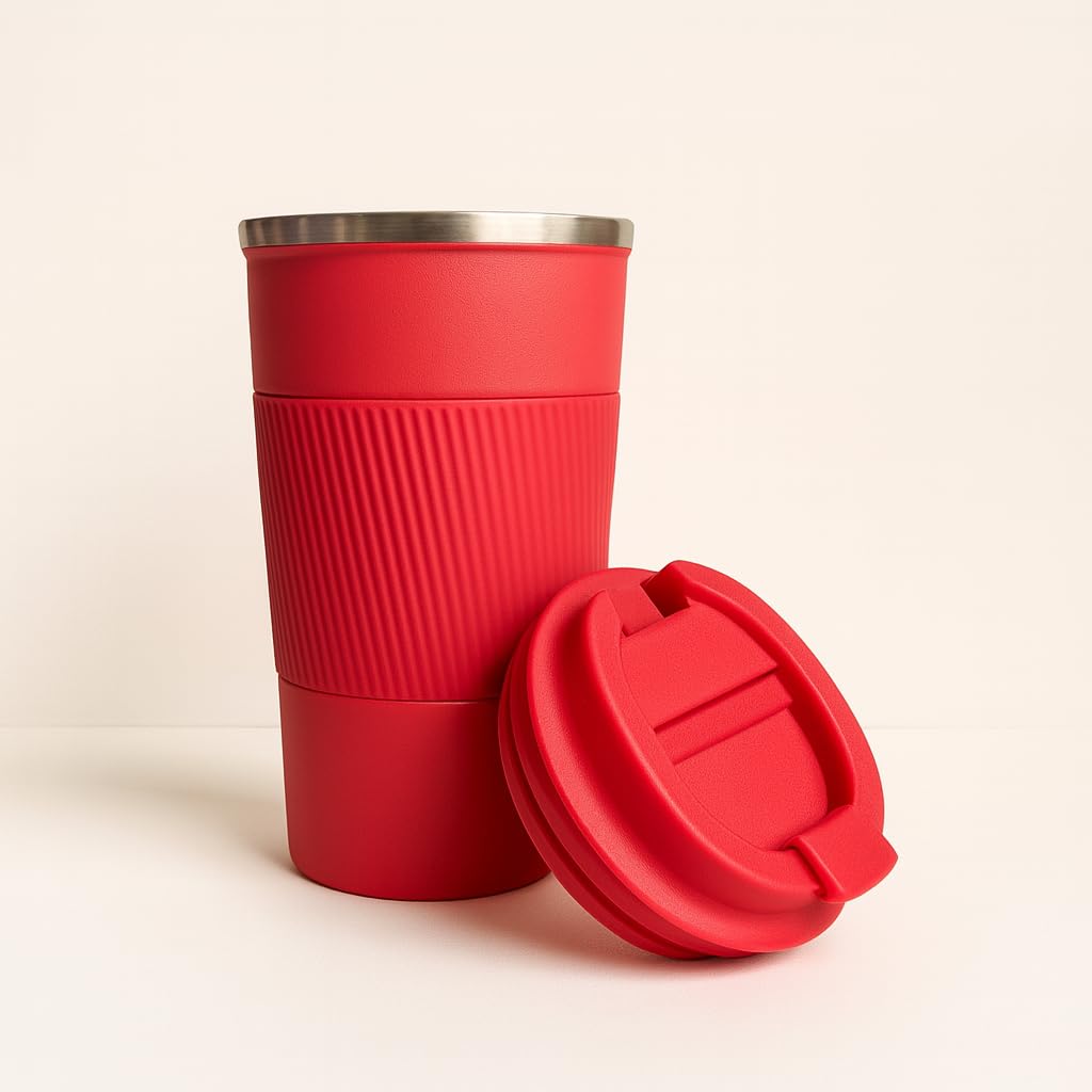 YELONA Red 510 ML Insulated Stainless Steel Coffee Tea Tumbler for Hot Cold Beverages Portable Travel Mug Leak Proof Sipper Lock Lid Thermos Multipurpose for Home Office Gifts